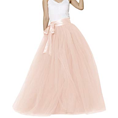 Lisong Women Floor Length Bowknot 5-Layered Tulle Party Evening Tutu Skirt