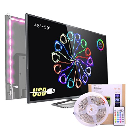 Bias Lighting for HDTV USB Power LED Strip,Waterproof RGB TV Backlight Kit for 48 to 50 Inches Flat Screen TV LCD 4K HD or Desktop PC ,16 Color Changing 24keys Remote control