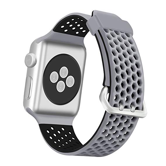 ESeekGo Compatible with Apple Watch Band 38mm 40mm 42mm 44mm, Sport Breathable Silicone Replacement Smart Fitness Watch Wristband Compatible with Apple Watch Series 4 3 2 1 Edition for Men Women