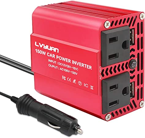 LVYUAN 150W Car Power Inverter 12V to 110V AC Car Charger Adapter with 3.1A Dual USB Car Adapter for Plug Outlet