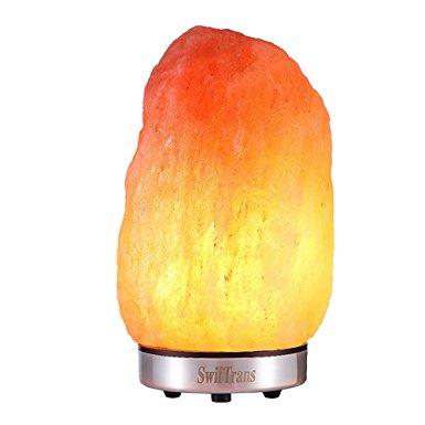 Swiftrans Himalayan Salt Lamp, Hand Carved Natural Glow Crystal Amber Rock Salt Light with Stainless-Steel Base, A Bulb and Dimmer Control Benefits to Health and Air Purifying as Best Gifts（7-9''）