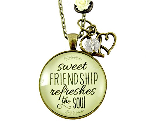 Sweet Friendship Refreshes the Soul 24" Best Friend Necklace Glass Pendant, Vintage Style Rose Chain Double Heart Charm