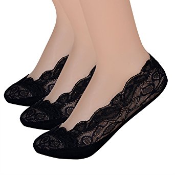 Women’s Lace No Show Socks No Slip Skid Socks Liner, 3 / 4/ 5 Pairs
