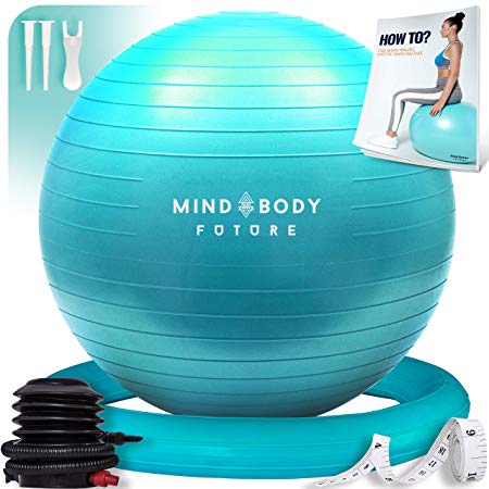 Mind Body Future Exercise Ball & Stability Ring. Anti-Slip & Anti-Burst for Safety. Ideal for Yoga, Pilates or Birthing Therapy