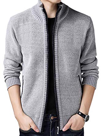 HOW'ON Men's Solid Slim Fit Long Sleeve Zip Up Knit Cardigan
