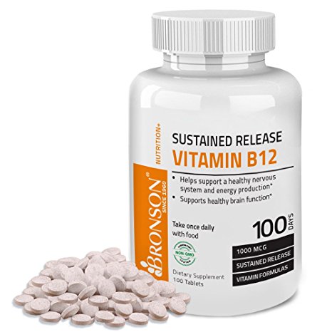 Bronson Vitamin B12 Sustained Release Non-GMO Premium Formula, 100 Tablets