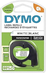 DYMO LetraTag Paper Labels | Authentic | 12 mm x 4 m Roll | Black Print on White Labels | Self-Adhesive Multipurpose Labels for LetraTag Label Makers | 1 Count