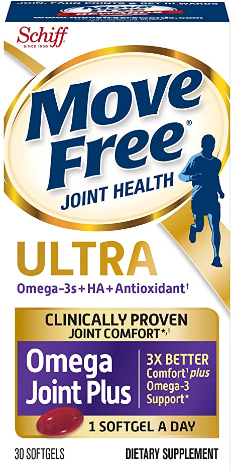 Move Free Ultra Omega, 30 softgels - Joint Health Supplement with Omega-3 Krill Oil and Hyaluronic Acid (Pack of 4)