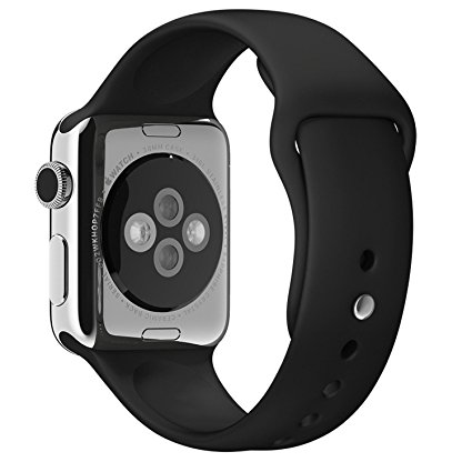 BRG Apple Watch Band 42mm, Soft Silicone Sport iWatch Band Replacement Wrist Bracelet Strap with Pin-and-Tuck for Apple Watch 42mm Series 1 Series 2 All Models - M/L Black