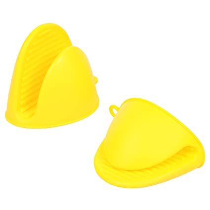 Yellow Mini Oven Mitts 1 Pair (2pcs), Heat Resistant Pinch Mitt Gloves Potholder for Kitchen Cooking & Baking - Food-Grade Silicone