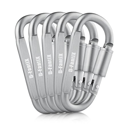 D-FantiX Aluminum D-ring Locking Carabiner Keychain Hook Carabiner Clip Large Hook Buckle Outdoor Camping Hiking Gear (Set of 5)