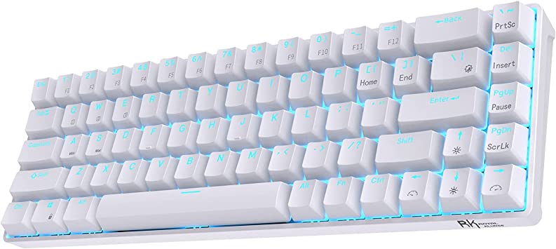 RK ROYAL KLUDGE RK68 Hot-Swappable 65% Wireless Mechanical Keyboard, 60% 68 Keys Compact Bluetooth Gaming Keyboard with Stand-Alone Arrow/Control Keys, Quiet Red Switch,White