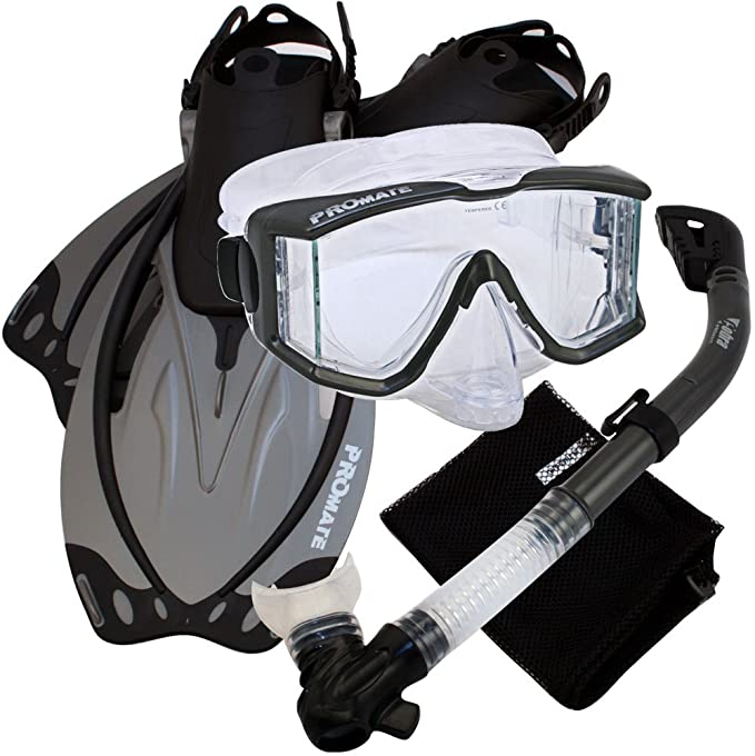 Promate Snorkeling Fins Panoramic Purge Mask Dry Snorkel Set