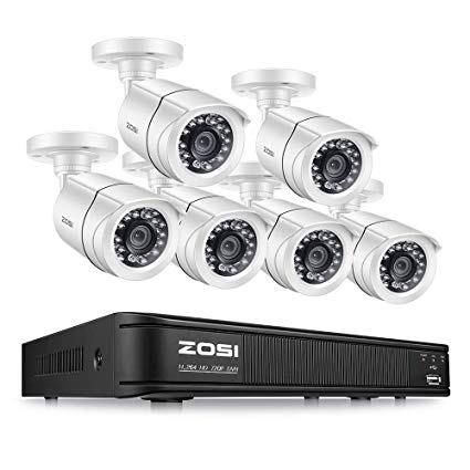 ZOSI Home Security Camera System Outdoor Indoor, 1080N CCTV DVR 8 Channel with 720p Surveillance Camera 6 Pack, Remote Access, No Hard Drive