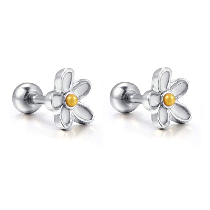 Kokoma 2Pcs 16g Daisy Flower Cartilage Stud Earrings Surgical Steel Helix Tragus Earring Body Piercing Barbell Jewelry