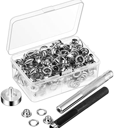 Milisten Grommet Tool Kit, 100 Sets 6mm Grommets Eyelets 3pcs Grommet Setting Tool with Storage Box for Craft Making Shoes Bags Canvas Leather Repairing