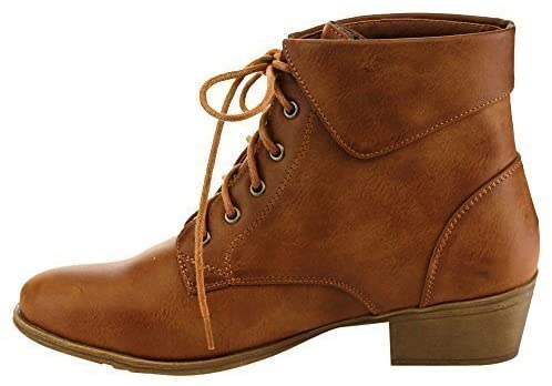 TOP Moda EC89 Women's Foldover Lace Up Low Chunky Heel Ankle Booties