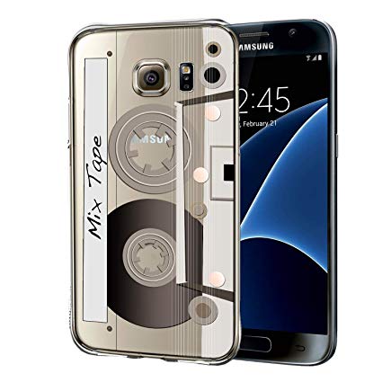 Cocomong Compatible with Galaxy S7 5.1" Clear Case Retro Cassette Tape Pattern for Samsung Galaxy S7 Phone Cover Flexible TPU Protective Shockproof Anti-Scratch Cute Cassette Case for Girls Women Men