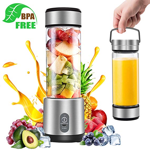 Portable Blender, G-TING Personal Smoothies Blender Cordless, Rechargeable USB Small Mini Blender 6 Blades Single Serve Juice Mixer 450ml Portable Juicer for Shakes, Smoothies, Home, Travel & Gym (FDA BPA Free)