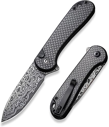 CIVIVI Elementum II Pocket Folding Knife, 2.96" Damascus Blade Utility Knife with Deep Carry Pocket Clip for EDC C18062PB-DS1