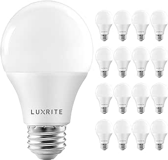 LUXRITE A19 LED Bulb 75W Equivalent, 1100 Lumens, 3500K Natural White, Dimmable Standard LED Light Bulbs 11W, Enclosed Fixture Rated, Energy Star, E26 Medium Base - Indoor and Outdoor (16 Pack)