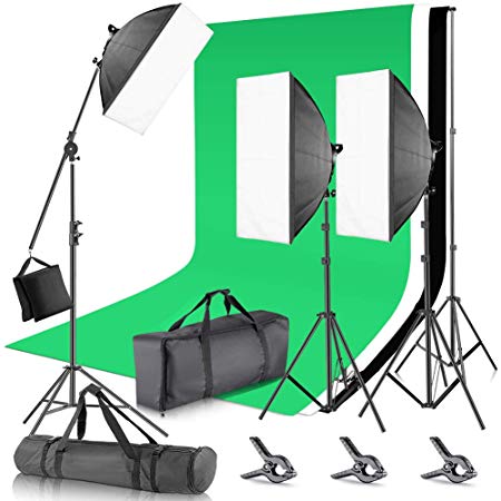 Neewer 2.6x3 Meters Backdrop Stand Support System with (3) 1.8 x 2.8M Musline Backdrop (3) 45W Bi-Color Dimmable LED Softbox Lighting Kit for Photo Studio Product Portrait Photography and Video Shoot