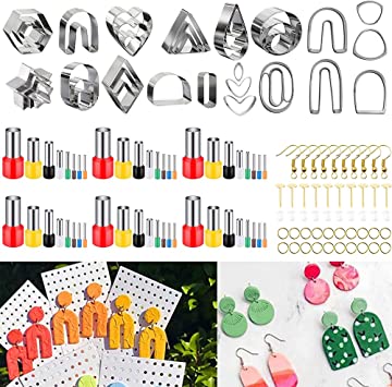 134 Pcs Polymer Clay Cutters, AIFUDA 16 Shapes Clay Earring Cutters with 48 Circle Shape Cutters Moulds and 50 Earring Accessories for Polymer Clay Jewelry and Earrings Making