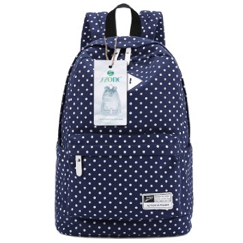 S-ZONE Lightweight Casual Daypack Canvas Polka Dot Backpack 14"-15" Laptop PC School Bag