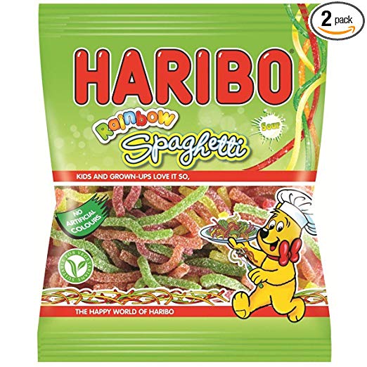 Haribo Sour Rainbow Spaghetti - 180g - Pack of 2 (180g x 2 Bags)