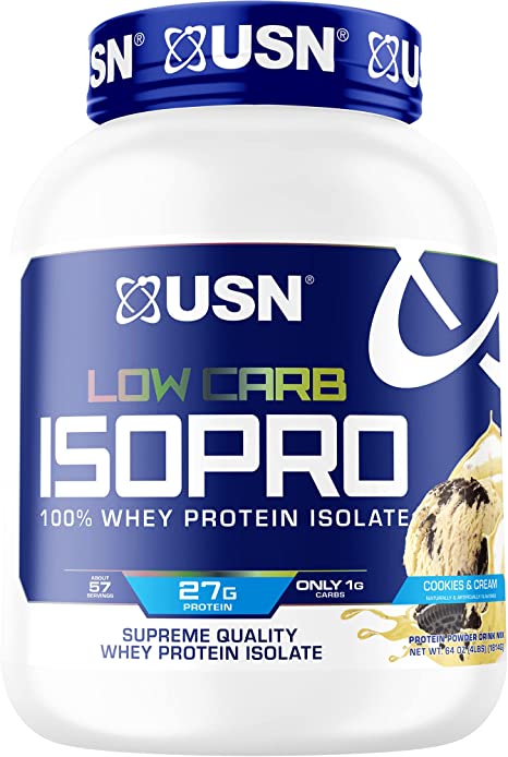 USN Supplements Low Carb IsoPro 100% Whey Protein Isolate Powder - Keto Friendly, Sugar Free and Low Calorie, Cookies & Cream, 4 Pound (Pack of 1)