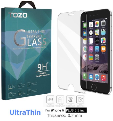 iPhone 6s / 6 Plus Screen Protector Glass, TOZO 0.2mm Ultrathin [3D Touch Compatible] Premium Tempered Glass with 9H Hardness 2.5D Edge Super Clear Screen [Lifetime Warranty] 0.2mm