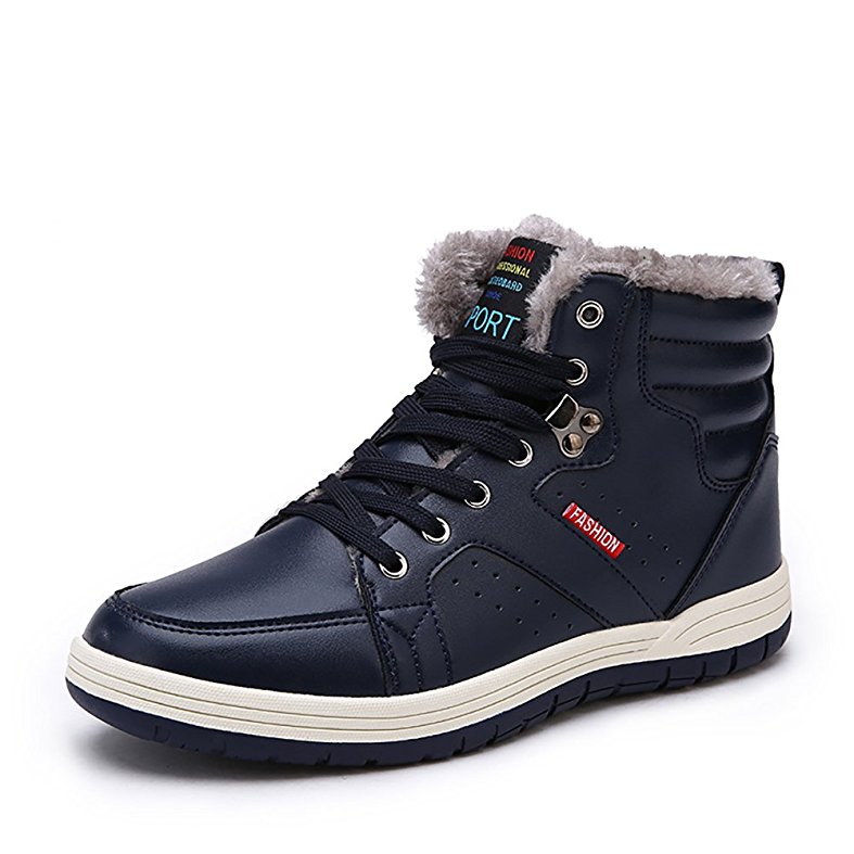 Laiwodun Men's Sneakers Snow Boots Warm Leather Fur Lined Non Slip Casual Outdoor Boots High Rise Skateboarding Shoes