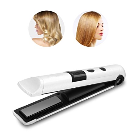 2In1 Ceramic Hair Curling Iron/Straightener, Portable Travel Cordless Rechargeable Hair Straightening Ironing Styling Tool (White)
