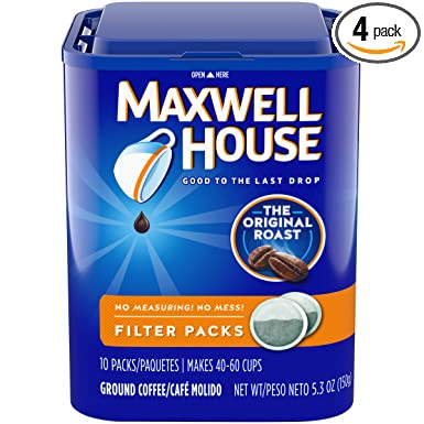 Maxwell House Original Blend Ground Coffee, Medium Roast, 10 Filter Packs (Pack of 4)
