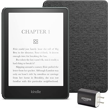 Kindle Paperwhite Essentials Bundle including Kindle Paperwhite (16 GB) - Agave Green - Without Lockscreen Ads, Fabric Cover - Black, and Power Adapter