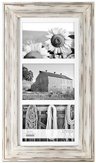 Malden International Designs Whitman White Wash Matted 3 Opening Collage Wood Picture Frame, 5 by 7-Inch