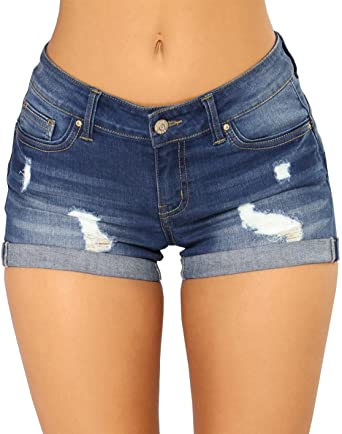 Govc Women Casual Summer Mid Waist Stretchy Denim Jean Shorts Junior Short Jeans