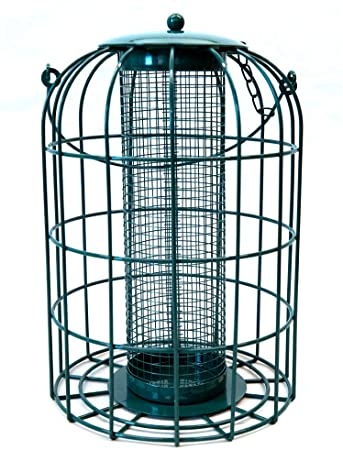 Nature's Rhythm Outdoor Hanging Bird Feeder Cage Tube Squirrel Proof Wild Bird Feeder with Large Mesh Metal Seed Guard Deterrent