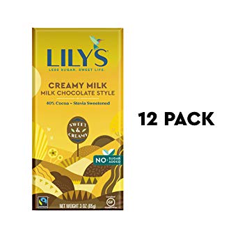 Creamy Milk Chocolate Bar by Lily's Sweets | Stevia Sweetened, No Added Sugar, Low-Carb, Keto Friendly | 40% Cacao | Fair Trade, Gluten-Free & Non-GMO | 3 ounce, 12-Pack