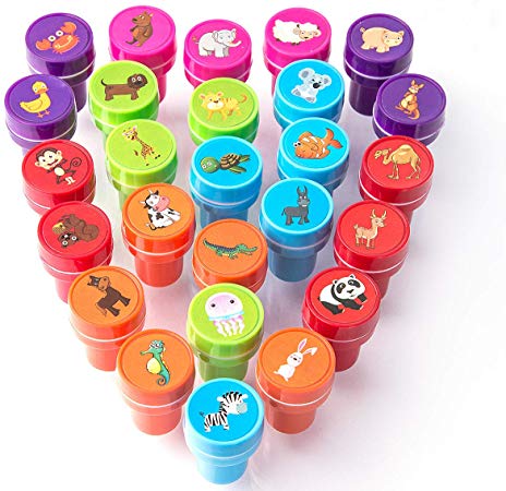 XIAOYAO Stamps for Kids, Party Favors, 26 Pieces Assorted Stamps for Kids Self-Ink Stamps, Easter Party Favor for Kids (Animal A)