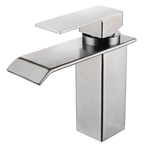 KES SUS304 Stainless Steel Waterfall Bathroom Vanity Sink Faucet with Extra Large Rectangular Spout Lead-free, Brushed Finish, L3187A