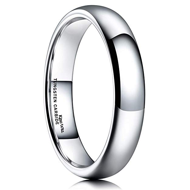 King Will Basic 4mm Classic Polished Comfort Fit Domed Tungsten Metal Ring Wedding Band