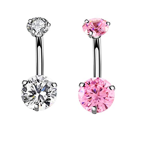 YHMM 14G Surgical Steel Belly Button Rings Round Cubic Zirconia Navel Barbell Stud Body Piercing 2-6 Pcs