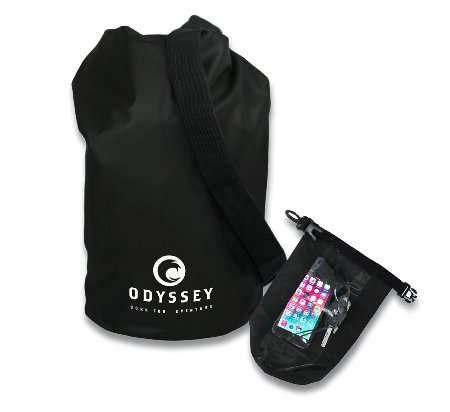 Odyssey Waterproof Roll Top Dry Bag wFree Waterproof Cell Phone Case - Compression Sack Keeps Gear Dry for Kayaking Beach Rafting Boating Hiking Camping and Fishing