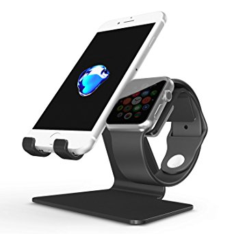 OMOTON 2 in 1 Universal Desktop Cell Phone Stand and Apple Watch Stand, Advanced 4mm Thickness Aluminum Stand Holder for iPhone and Apple Watch (Both 38mm & 42mm)