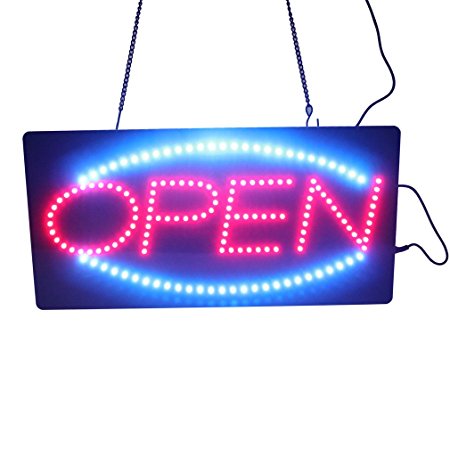 Leadleds 1910-1 Neon Sign Portable 19-inch Led Open Sign Board Red and Blue Color with 2 Light Modes for Beauty Salon Nail Sushi Bakery Barber Massage Restaurant Office Store Business