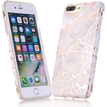 iPhone 7 Case, iPhone 8 Case, JIAXIUFEN Shiny Rose Gold Gray Marble Design Clear Bumper TPU Soft Case Rubber Silicone Cover for Apple iPhone 7 /iPhone 8