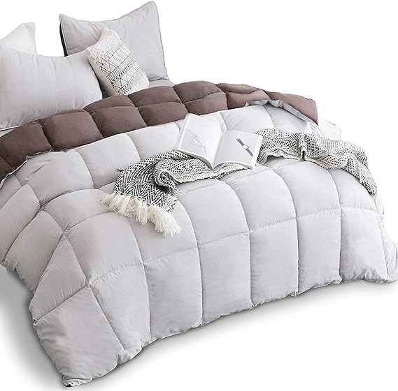 KASENTEX All Season Down Alternative Quilted Comforter Set with Sham(S) -Reversible Ultra Soft Duvet Insert Machine Washable, Twin, Silver Cloud/Chocolate Brown