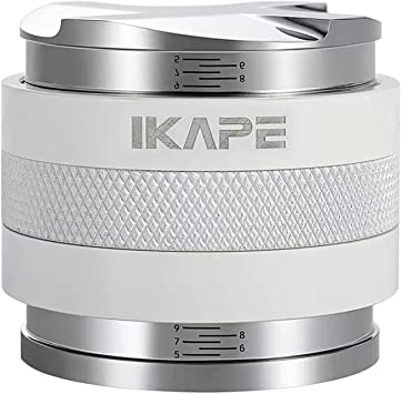 IKAPE Coffee Products, 53mm Coffee Distributor & Hand Tamper, Adjustable Depth Espresso Distributor Fits All 53mm Espresso Portafilter, Compatible with 54MM Breville Bottomless Portafilter (White)