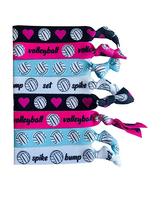 8 Piece Volleyball Hair Elastic Set - Accessories for Players, Women, Girls, Coaches, High School Teams, Club Teams and Leagues - MADE in the USA